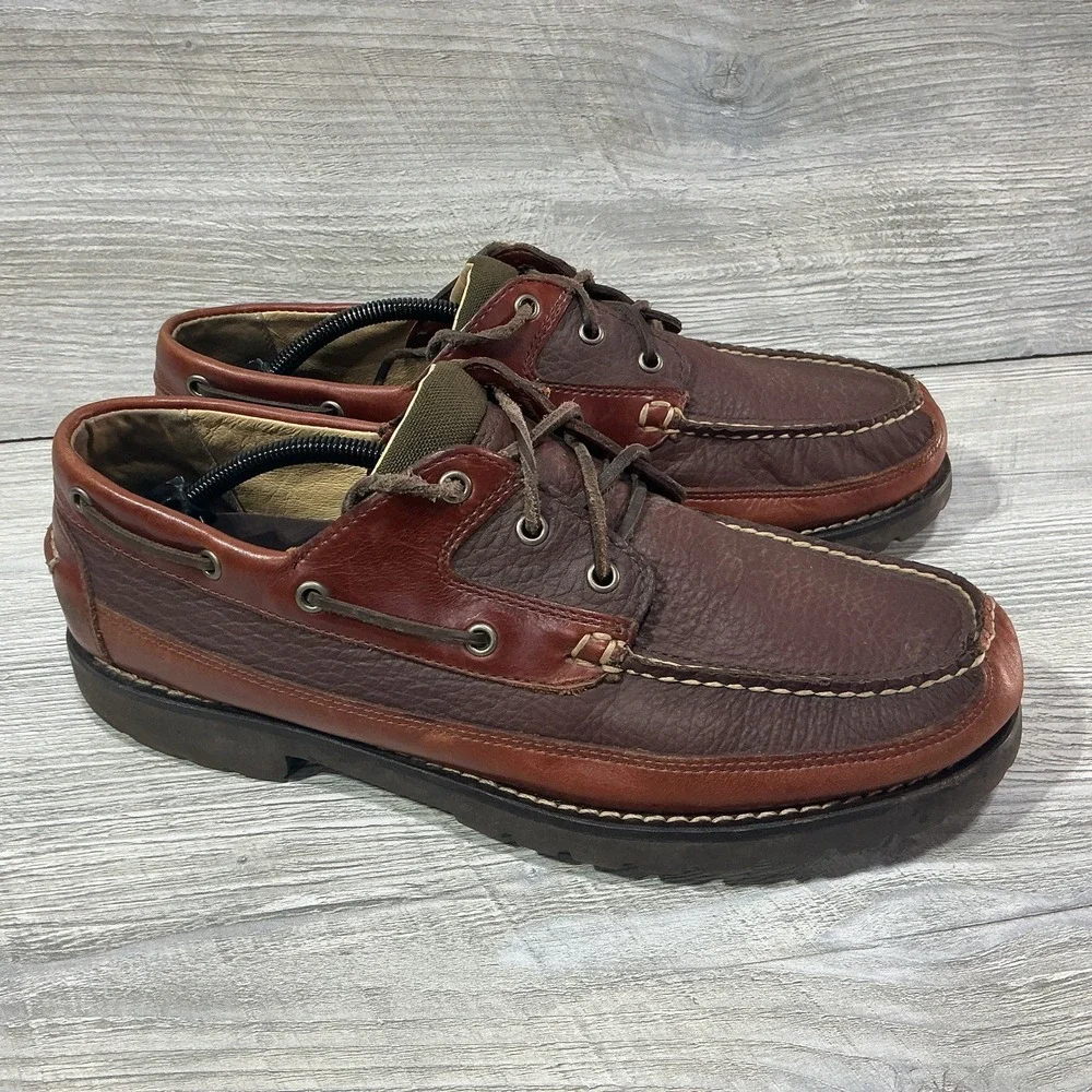LL Bean Allagash Bison Handsewn Boat Shoes Oxford 244472 Brown Men's Size 12 EE
